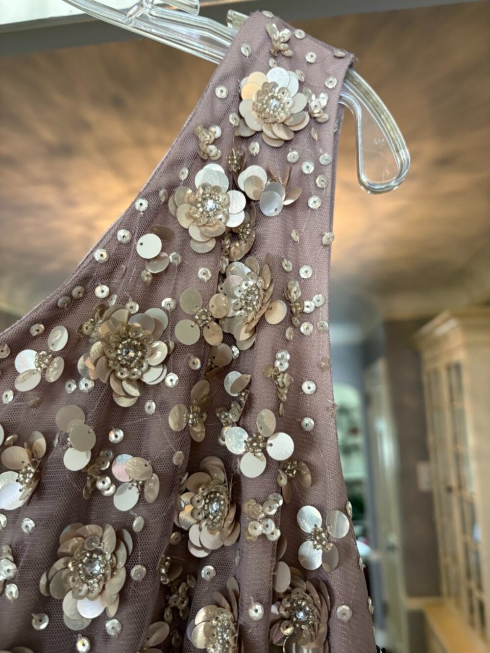 NWT Adrianna Papell Beaded One Shoulder Gown in Stone/Taupe. Size 10 - Picture 7 of 16